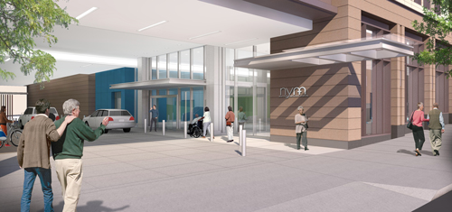 The Center for Community Health Sixth Street Entrance (rendering).