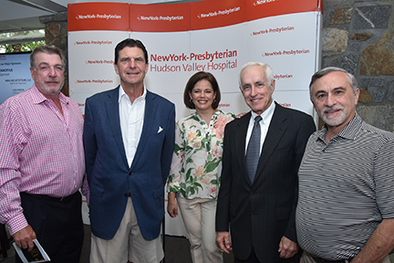 John Hamilton, Host and Member Sponsor, Hudson National Golf Club; Presenting Sponsor Bernard F. Curry III, Chief Executive Officer and owner of Curry Automotive; NewYork-Presbyterian/Hudson Valley Hospital President Stacey Petrower; Former NYP/Hudson Valley Hospital President John Federspiel; and Bruce J. Lindenbaum, Chairman of the 2016 Golf Tournament Committee.
