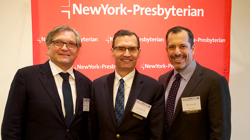 New-York Presbyterian hosted the 2nd Annual Safety in Spine Surgery Summit on Friday, February 10th. The meeting welcomed a diverse audience of spine surgeons and spine team members to discuss the numerous safety and quality advances being made in spine surgery for adults and children. (L-R) Dr. Roger Hartl, Director of Spinal Surgery and Neurotrauma at the NewYork-Presbyterian/Weill Cornell Brain and Spine Center, Dr. Lawrence Lenke, surgeon-in-chief of The Spine Hospital at NewYork-Presbyterian/Allen and Dr. Michael Vitale, Chief of the Pediatric Spine and Scoliosis Surgery at NewYork-Presbyterian/ Morgan Stanley Children’s Hospital