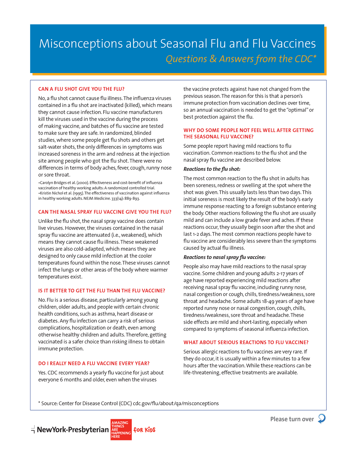 Misconceptions about Seasonal Flu and Flu Vaccines: Questions & Answers from the CDC*