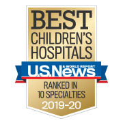 BEST CHILDREN'S HOSPITALS U.S.News RANKED IN 10 SPECIALTIES 2019-20 award logo