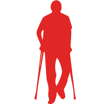 red icon of man in crutches