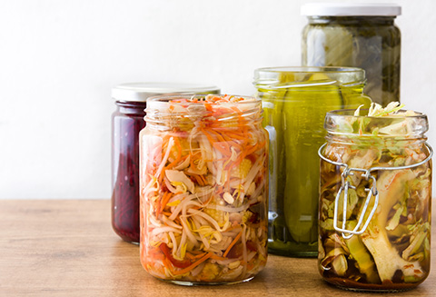 Fermented preserved vegetables in a jar