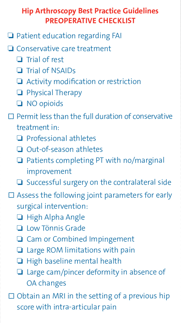 Hip Arthroscopy Best Practice Guidelines Preoperative checklist