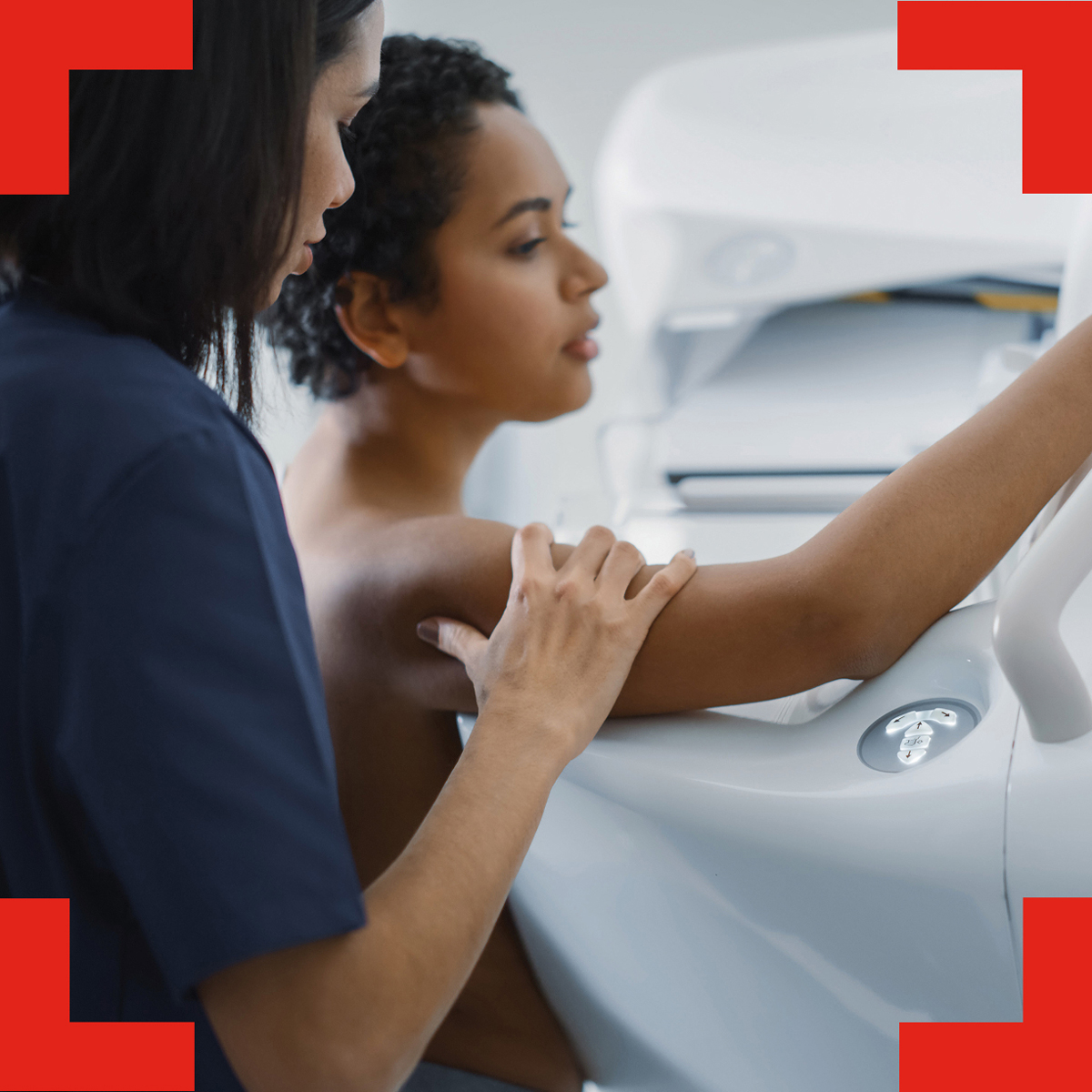 a woman getting a mamogram