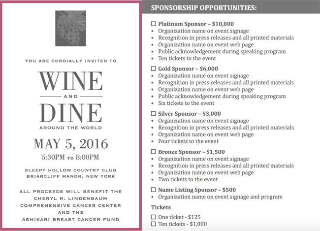 'Wine and Dine' Sponsorship Opportunites