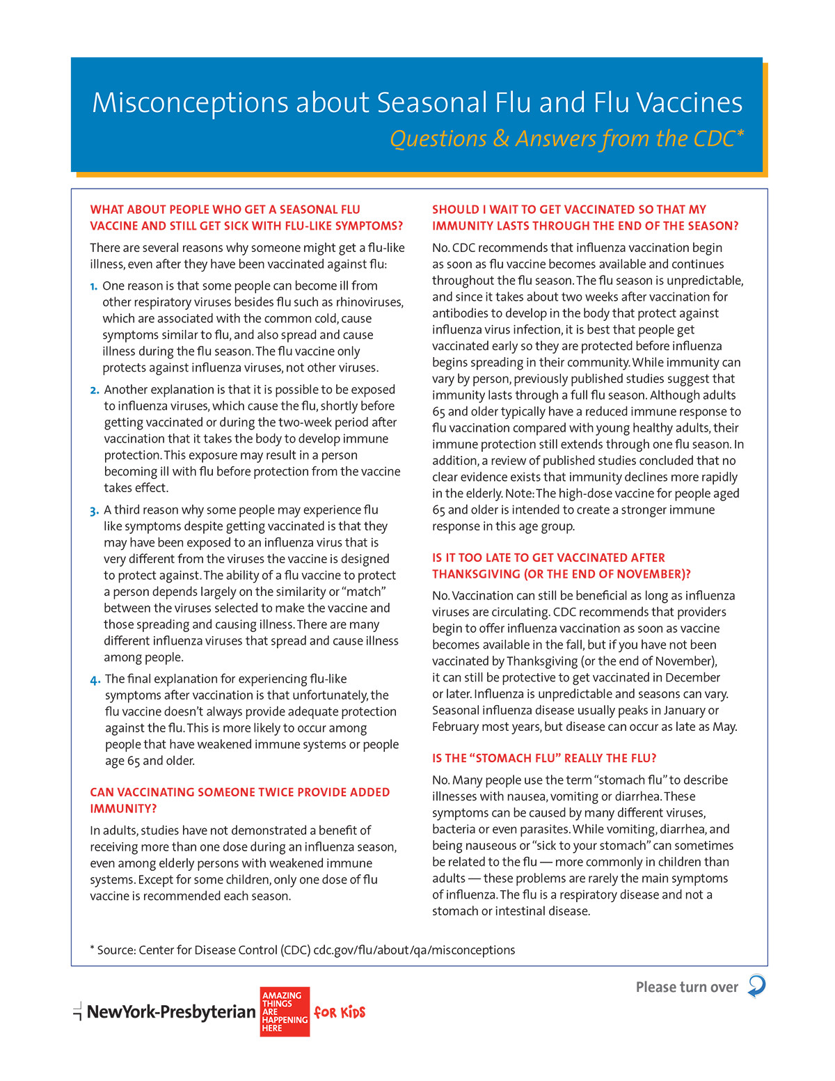 tip sheet about misconceptions about flu and flu vaccines