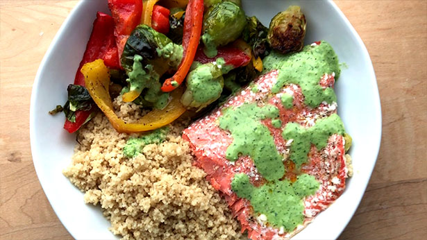 Salmon with Herb Infused Green Sauce