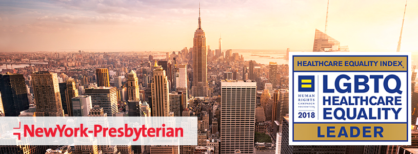NewYork-Presbyterian and LGBTQ Healthcare Equality overlayed on skyline of NYC