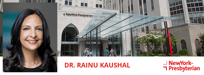 Dr. Rainu Kaushal in front of NYP Weill Cornell Medical Center