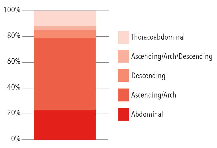 Aortic Procedures by Location Distribution 2016 bar graph