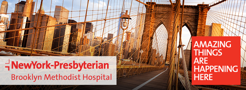 NewYork-Presbyterian Brooklyn Methodist Hospital logo overlayed on an image of the brooklyn bridge