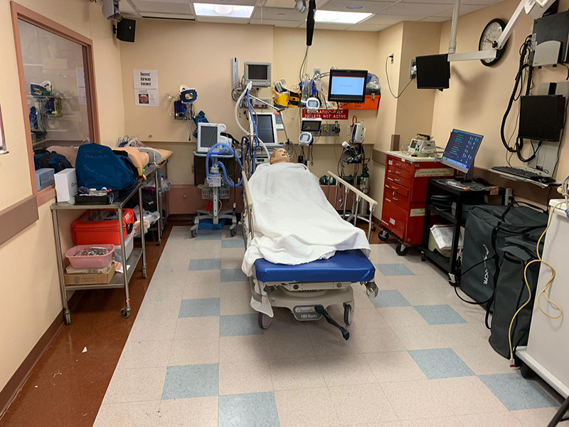 a hospital room with medical equipment