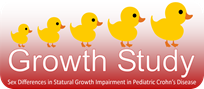 Yellow ducks above the text Growth Study , sex difference in statural growth impairment in pediatric crohn's disease