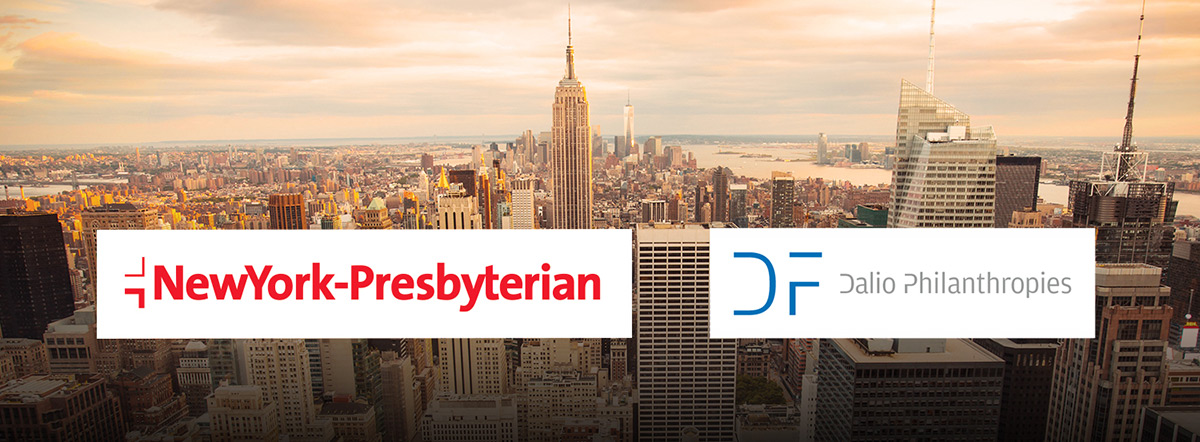 NewYork-Presbyterian and Dalio Philanthropies logos overlayed on the NYC skyline