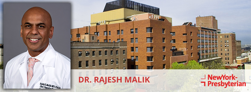 Dr. Rajesh Malik in front of NYP Brooklyn Methodist Hospital