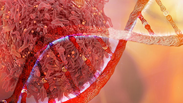 image of DNA strand and cancer cell oncology research concept 3D rendering