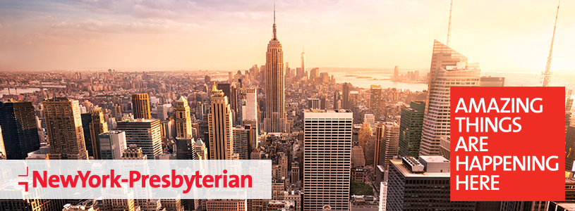 Skyline of New York City with NewYork-Presbyterian logo