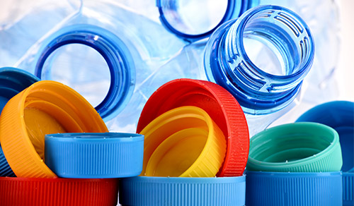 image of plastic bottles and color caps