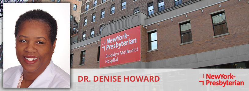 Dr. Denise Howard in front of NYP Brooklyn Methodist Hospital 