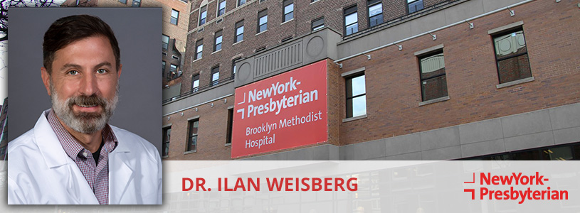 Dr. Ilan Weisberg in front of NYP Brooklyn Methodist Hospital 