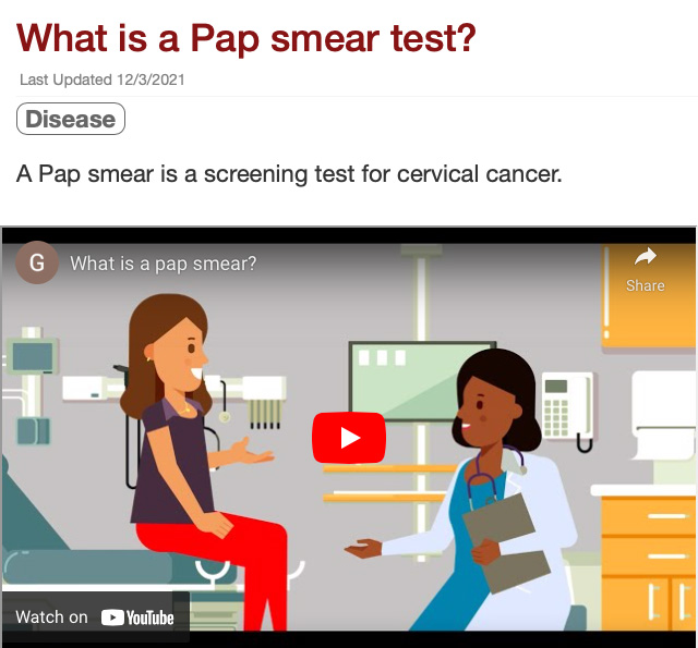 screenshot of pap smear video