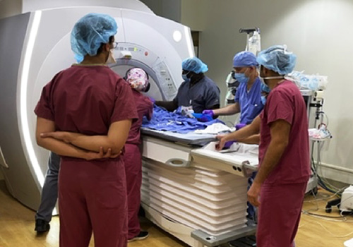 image of Members of the team prepare for MRI lymphatic imaging