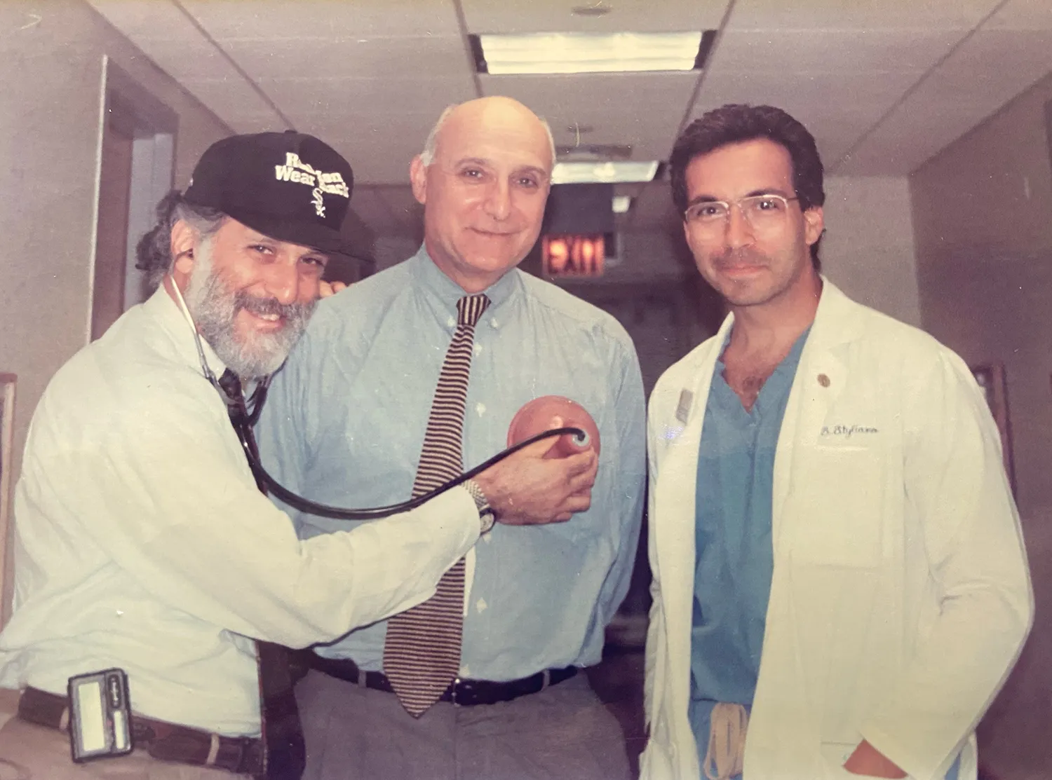 Photo of Peter Altman, MD (center), Charles J Stolar, MD (left), and Steven Stylianos, MD (right) circa 1994