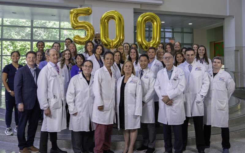 Staff from NewYork-Presbyterian/Columbia’s Center for Liver Disease and Transplantation celebrating the 500th pediatric liver transplant milestone