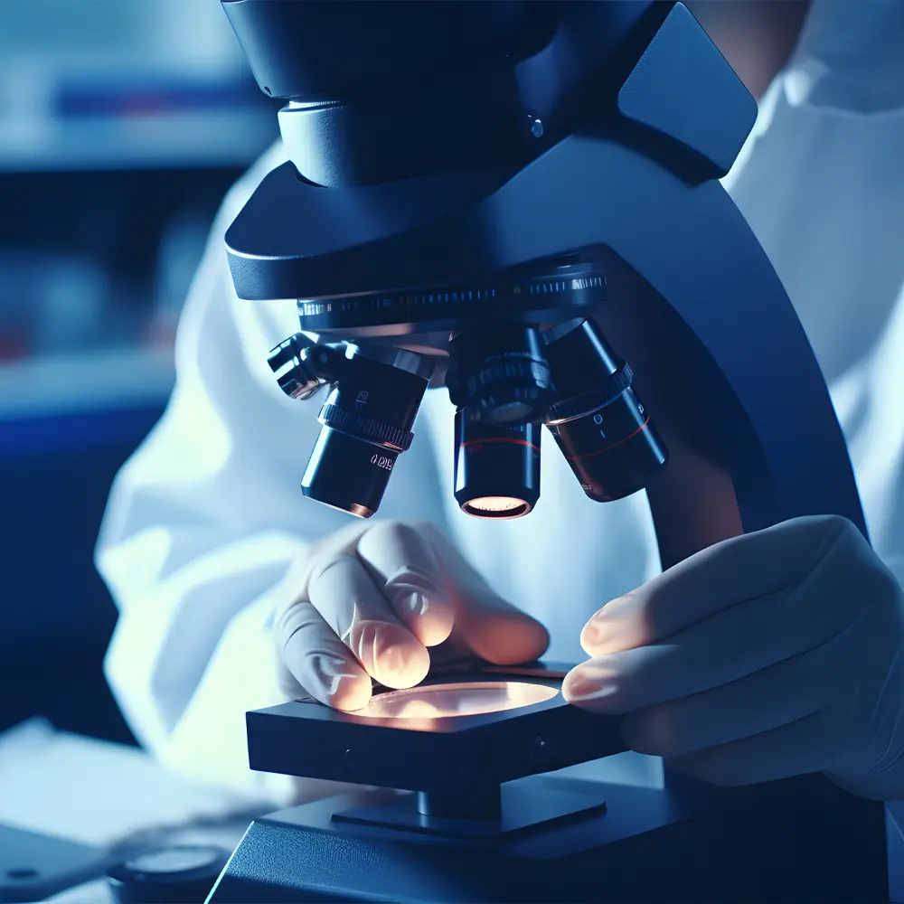 doctor looking through a microscope