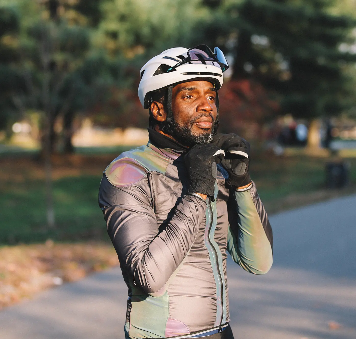 guy wearing a bike helmet