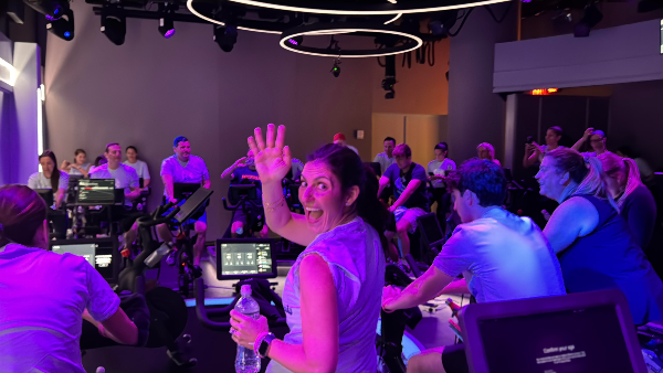 Rebecca Gruber in with Pelaton workout group