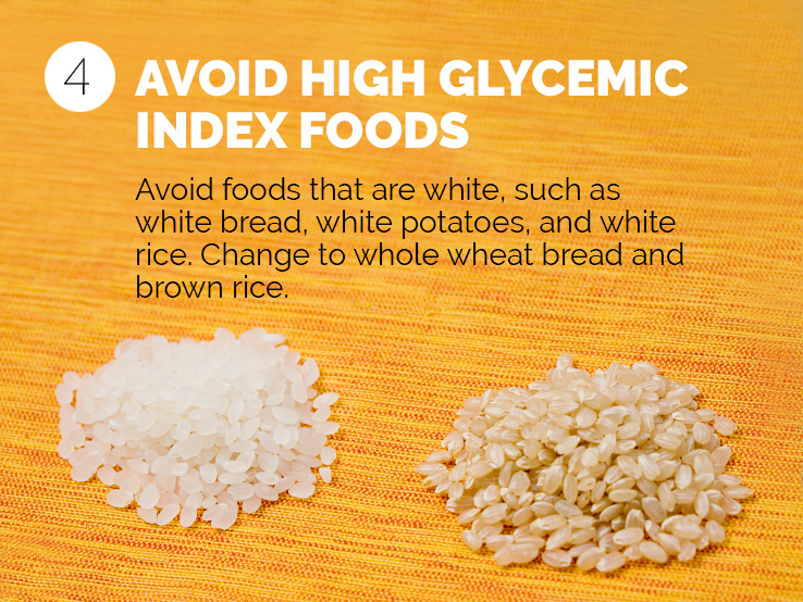 Text saying to avoid high-glycemic index foods