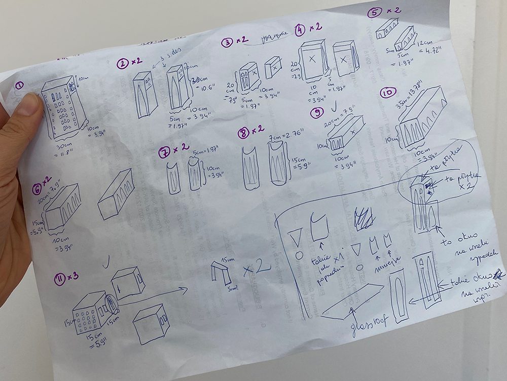 Dr. Debek’s handwritten plans for her gingerbread creation.