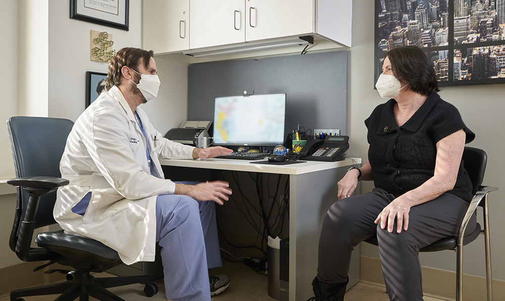 Mary Darby meets with her cardiologist, Dr. Gregg Rosner.