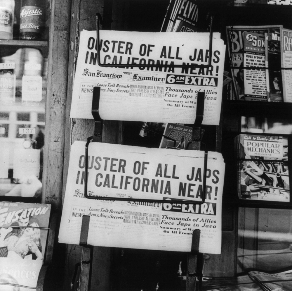 The San Francisco Examiner spreads the news of Japanese American internment camps in 1942. Credit: U.S. National Archives and Records Administration
