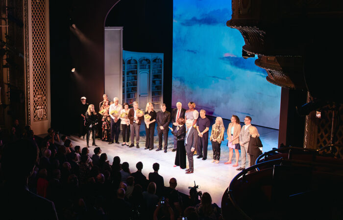 Delia Ephron and her husband, Peter, take a bow with the cast at the opening night curtain call of "Left on Tenth."