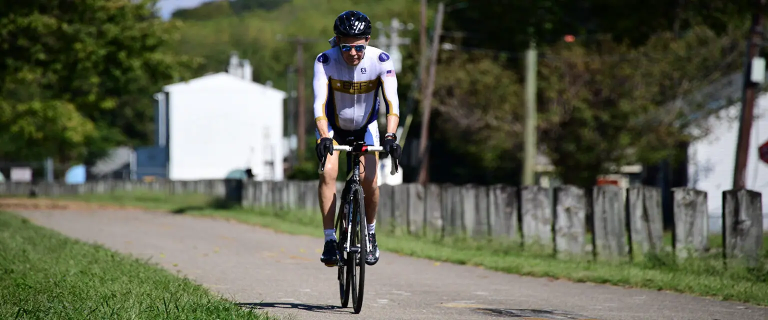 Jerry Cahill cycling outdoors.