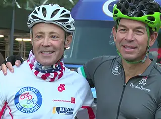 Jerry (left) with his pulmonologist, Dr. Selim Arcasoy, after Jerry completed a 500-mile bike ride to raise awareness for cystic fibrosis in 2015.