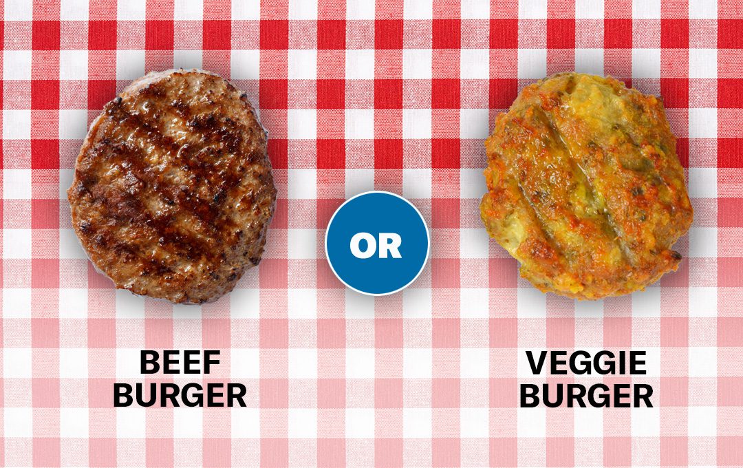 Beef burger or veggie burger