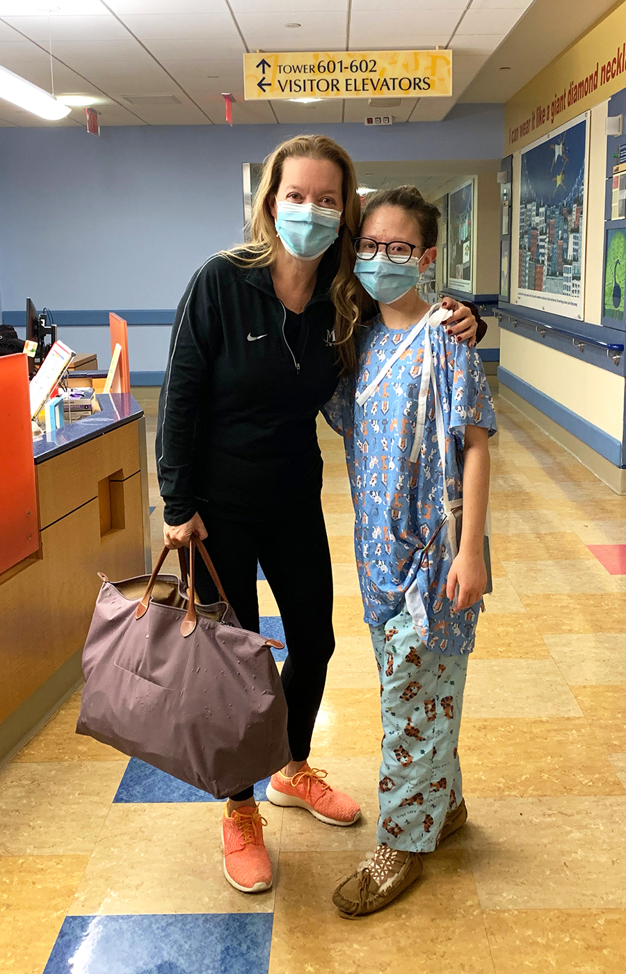 Jeanne and Lauren Shields in the hospital hallway