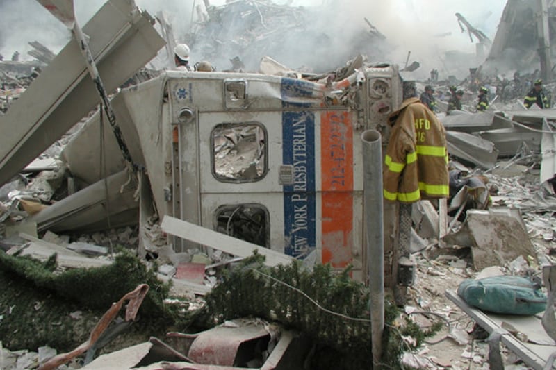 All of the emergency vehicles in the NewYork-Presbyterian convoy were destroyed when the towers collapsed. 