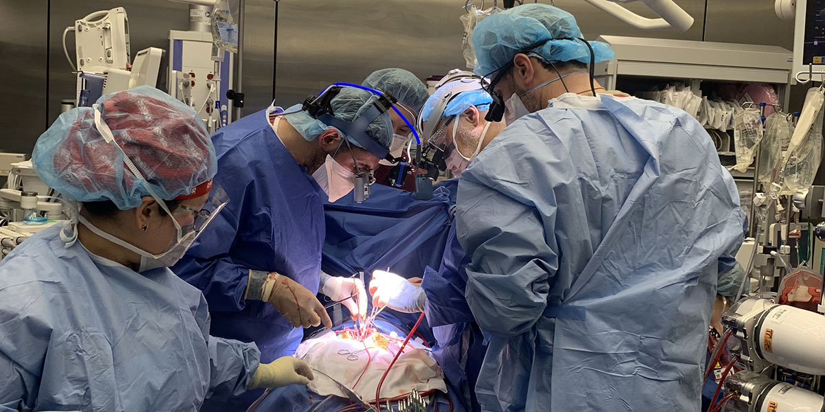 Dr. Kalfa, Dr. Bacha, Dr. Goldstone and the surgical team working on Brooklyn’s heart valve transplant.