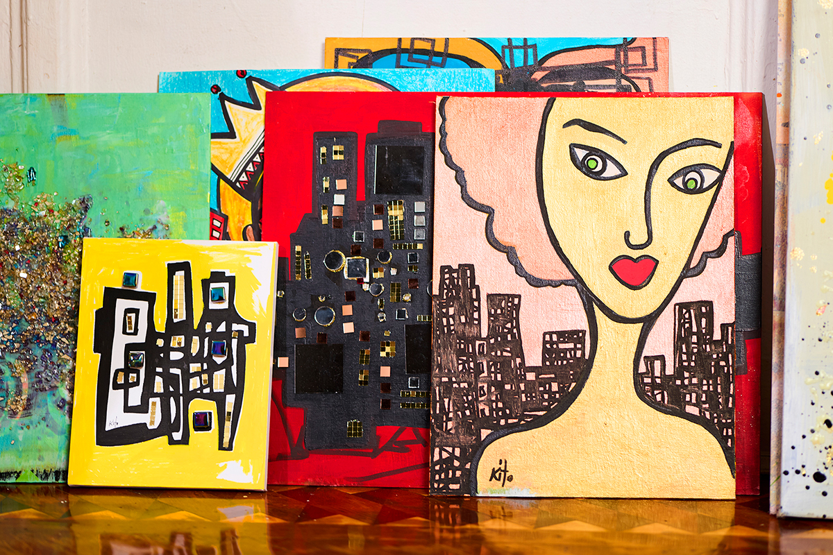 Kirtley’s work consists of mixed-media cityscapes and other abstractions.