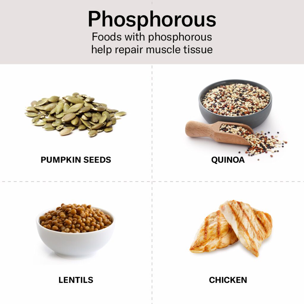 Foods with phosphorus, such as chicken and lentils.