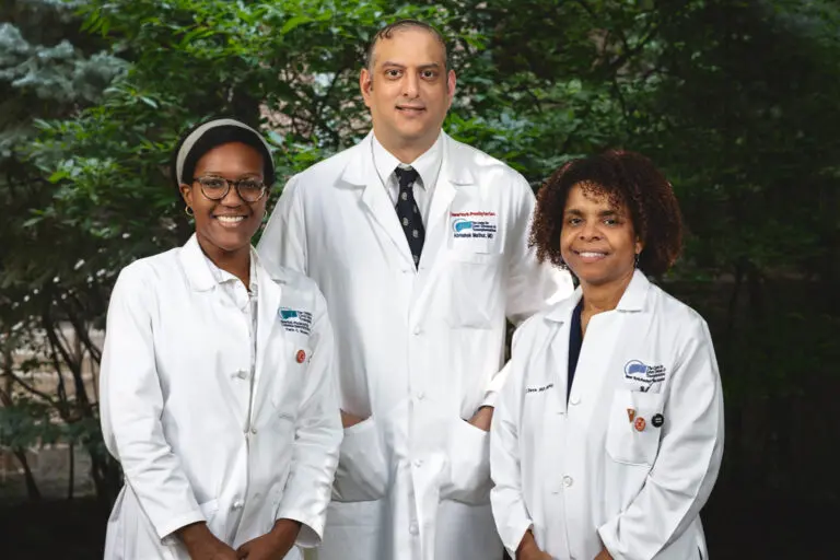 Liver Transplant Team: (from left) Nurse practitioner Karin Shears, Dr. Abhishek Mathur, and Dr. Lorna Dove. 