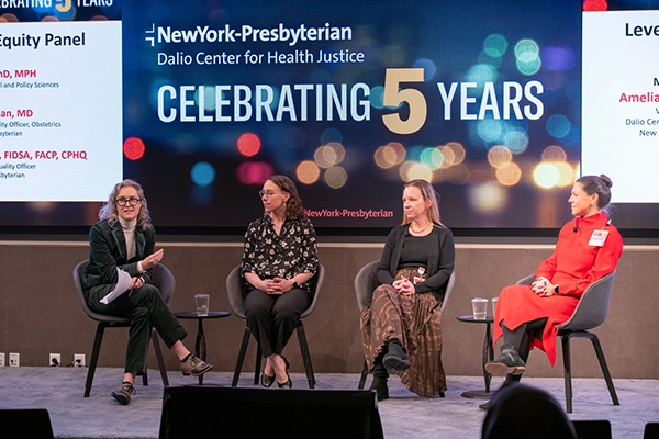 Amelia Shapiro and panelists speaking at Five-Year Anniversary 