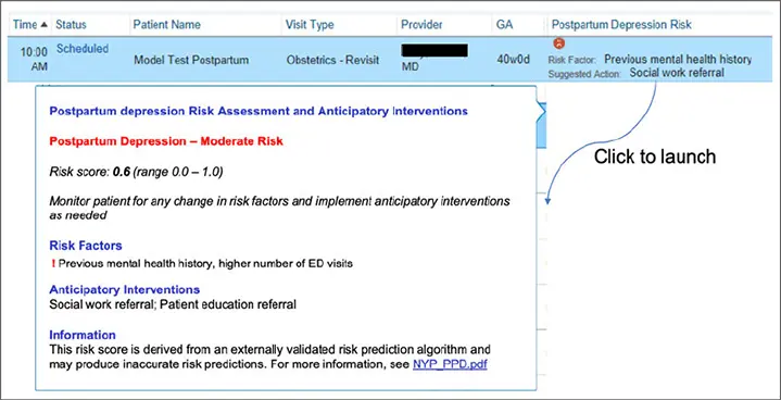 image of AI tool showing a visual flag in a physician’s schedule