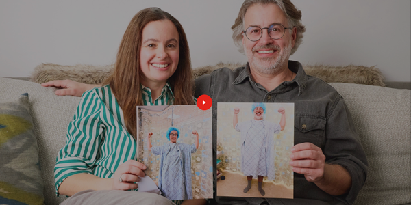 Siblings:  Dr Caroline Miranda and Mike Miranda showing photos of themselves before transplant surgery