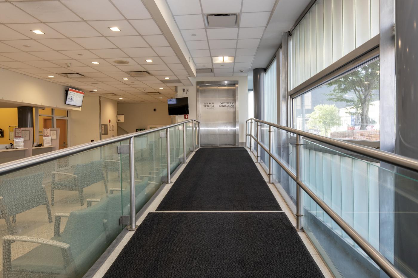 Ramp leading to an elevator to internal obstretrics & medicine gynecology on the 2nd floor